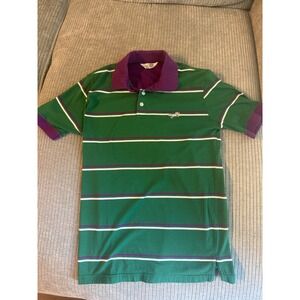 Retro Fox Mens Green Purple Striped Short Sleeve Polo Shirt Logo Small